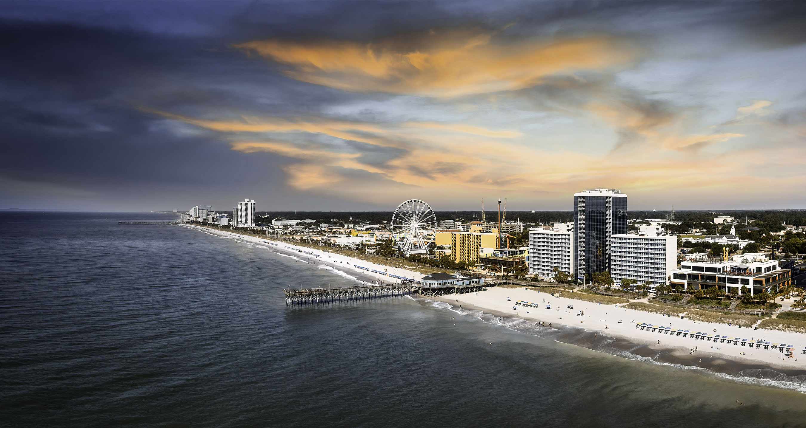 Myrtle beach view of beach with boardwalk